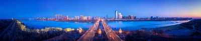 哈尔滨公路大桥冬季航拍夜景