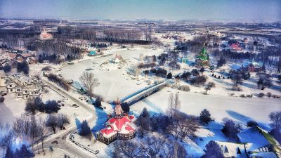 伏尔加庄园冬季雪景航拍