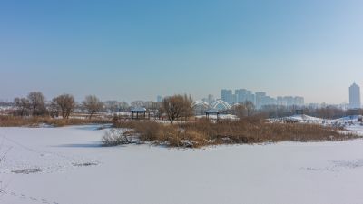 哈尔滨铁道兵湿地公园城市风光