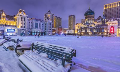 雪中的索菲亚教堂广场夜色2