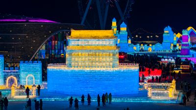 2024年第25届哈尔滨冰雪大世界夜晚航拍