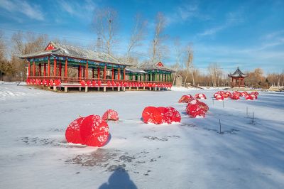 春雪后的中国亭园