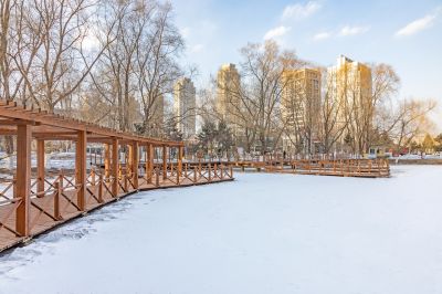 初春雨阳公园冰雪消融