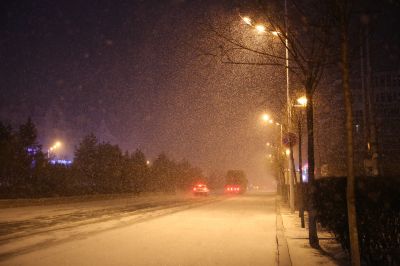 大雪纷飞夜雪中征仪路