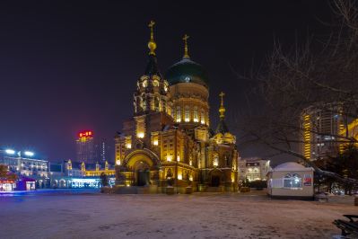 冬季索菲亚教堂夜景