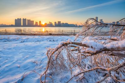太阳岛江畔的雪后朝霞