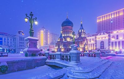雪中的索菲亚教堂广场夜色1