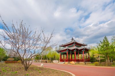 中国亭园花红柳绿春正好1
