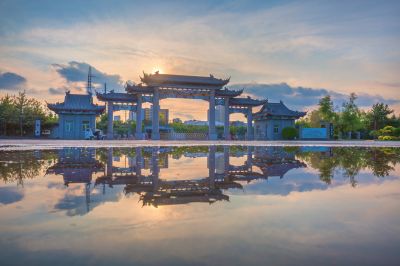 中国亭园的夏日风景