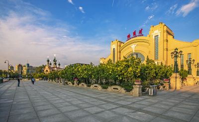 哈站北广场教堂暴马丁香花