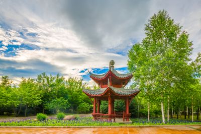 雨中的中国亭园