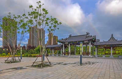 中国亭园雨后彩虹