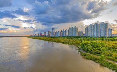 阳明滩湿地晚霞