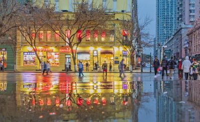 中央大街冬雨夜景