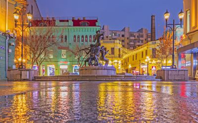 中央大街冬雨夜景