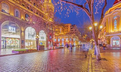 中央大街冬雨夜景