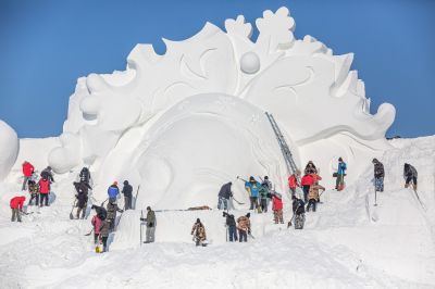 哈尔滨太阳岛巨型雪雕制作中