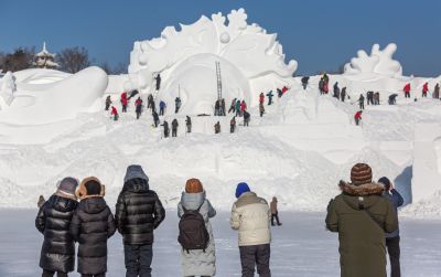 哈尔滨太阳岛巨型雪雕制作中