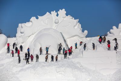 哈尔滨太阳岛巨型雪雕制作中