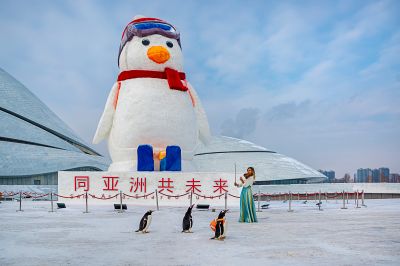 大剧院广场逃学企鹅雪雕落成仪式