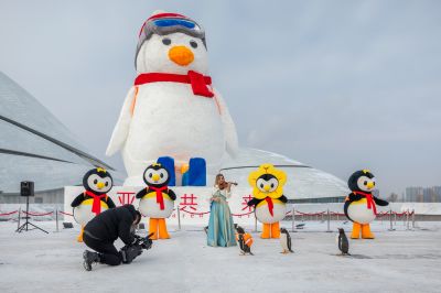 大剧院广场逃学企鹅雪雕落成仪式