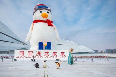 大剧院广场逃学企鹅雪雕落成仪式