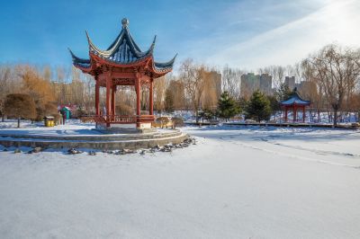 春雪后的中国亭园