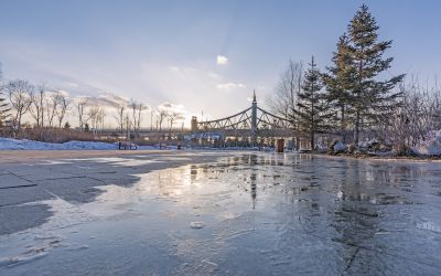 初春外滩湿地冰雪消融