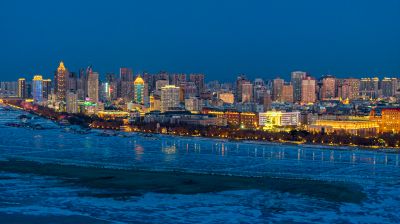 松花江畔夜景航拍