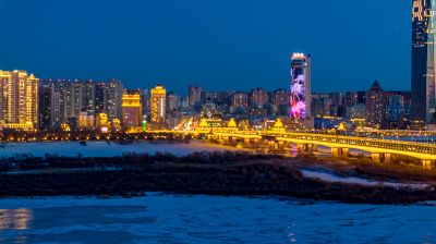 松花江畔夜景航拍