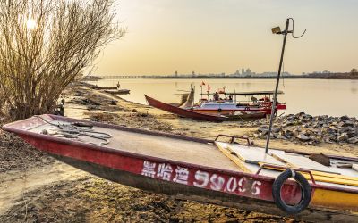 外滩湿地初春暮色