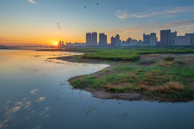 冰城晨光中的江北 太阳岛