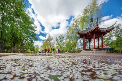 蓝天白云下的中国亭园1
