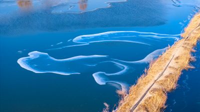 群里外滩湿地水面冰封