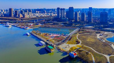群里外滩湿地水面冰封