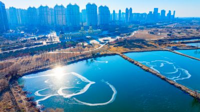 群里外滩湿地水面冰封