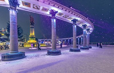道里区雪后夜色 