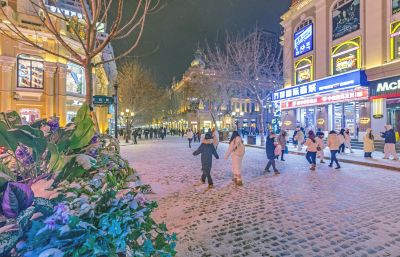 中央大街雪后夜色