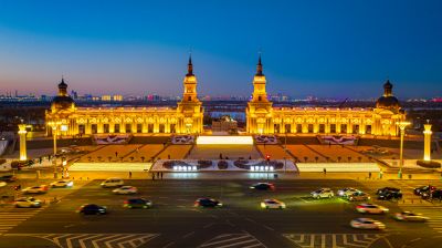 冬季群力音乐长廊友谊西路阳明滩湿地夜景