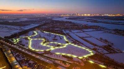 冬季群力音乐长廊友谊西路阳明滩湿地夜景