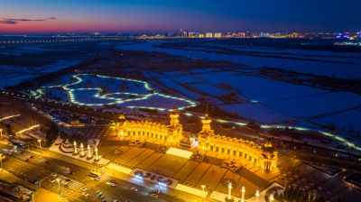 冬季群力音乐长廊友谊西路阳明滩湿地夜景