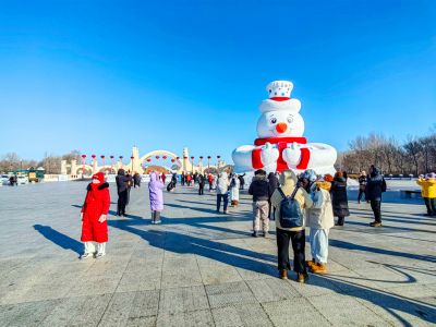 太阳岛雪博会雪雕制作中