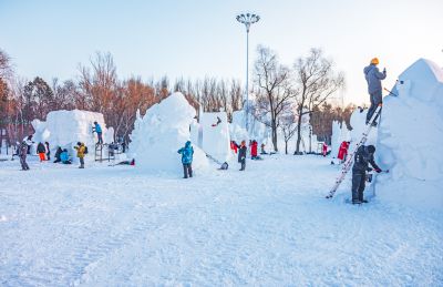 太阳岛雪博会国际雪雕比赛外国选手比赛制作中（1月8日）