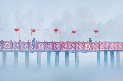 何家沟入江口雾凇图（1月份照片）