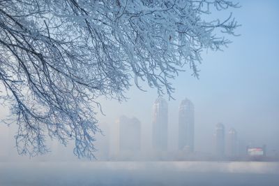 何家沟入江口雾凇图（1月份照片）