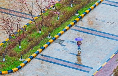雨中市民打伞 