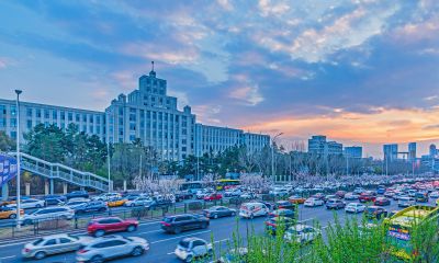 和兴路东北林业大学春日晚霞 晚高峰车流 （四月）