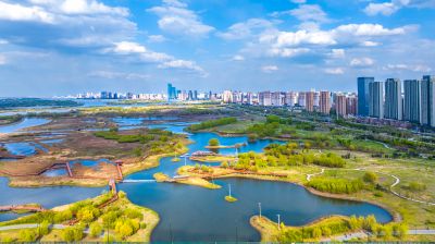 航拍阳明滩湿地