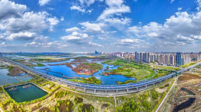航拍阳明滩湿地
