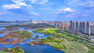 航拍阳明滩湿地